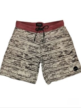 Brixton "Plank" Board Shorts Size 30 Black & White With Dark Red Waist & Pocket
